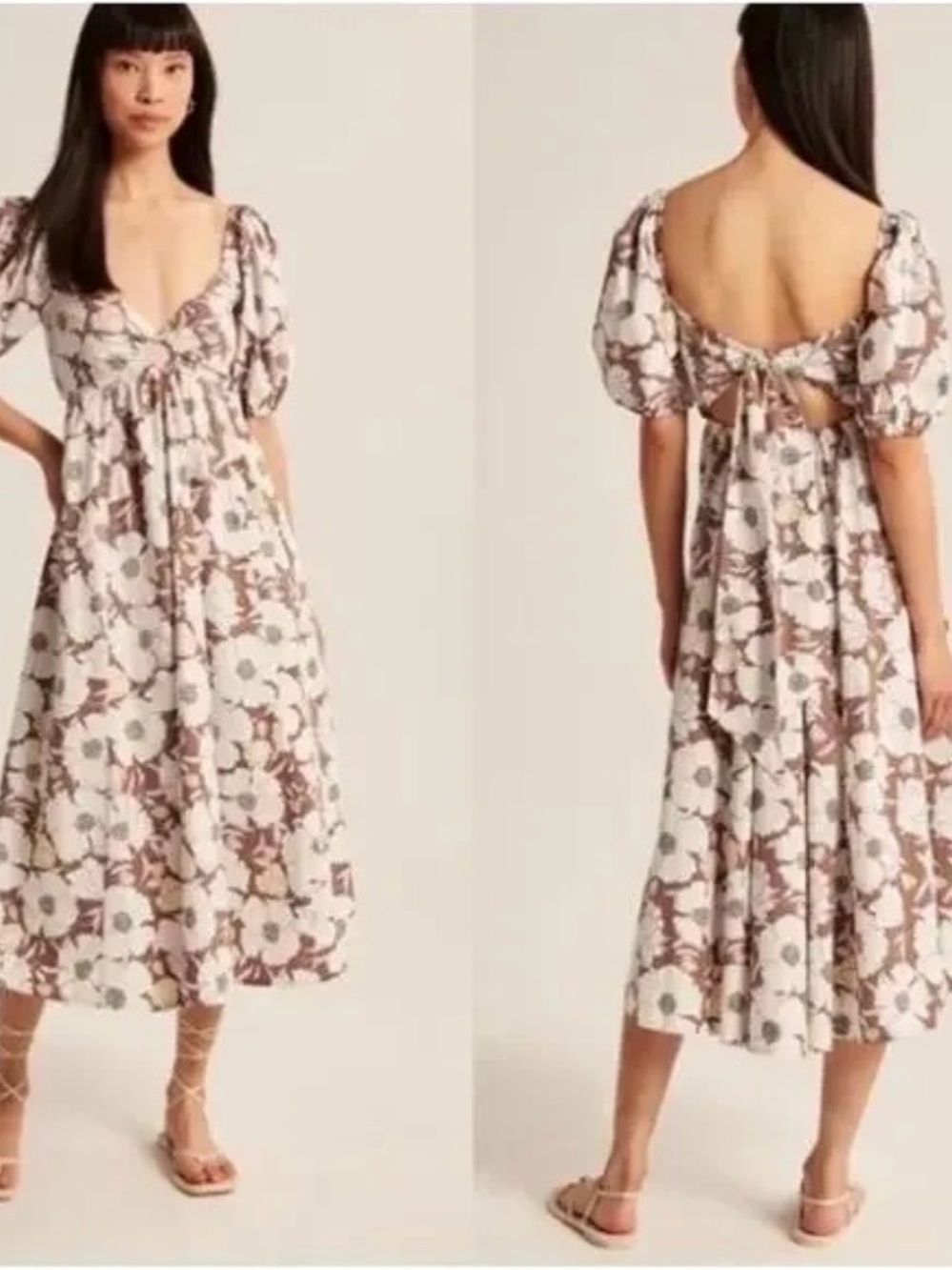 Abercrombie & Fitch O Ring Midi Dress with Brown and White Floral Print